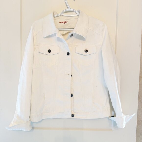 Wrangler Authentics Womens White Denim Jacket Size L Classic Fit - Picture 1 of 7